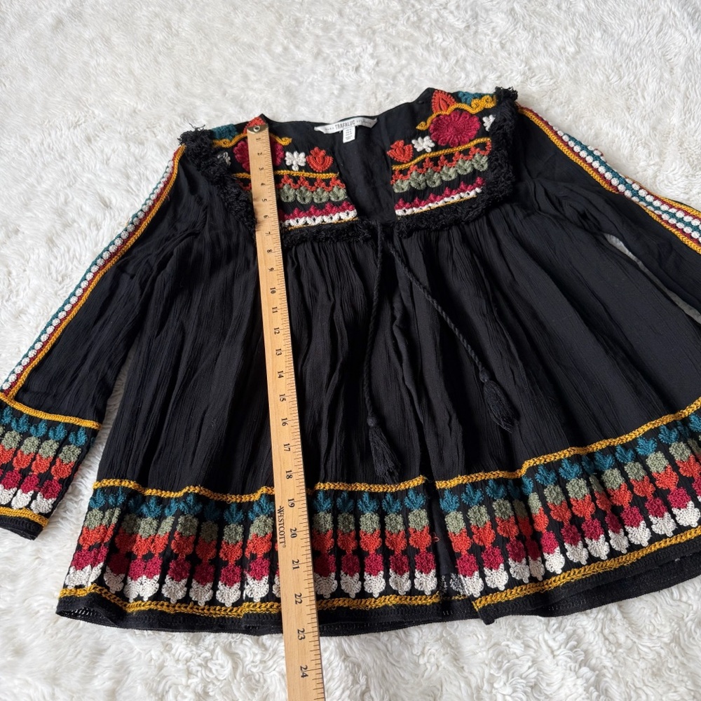 Zara Black Embroidered Boho Peasant Blouse with Multicolor Accents - Picture 5 of 10